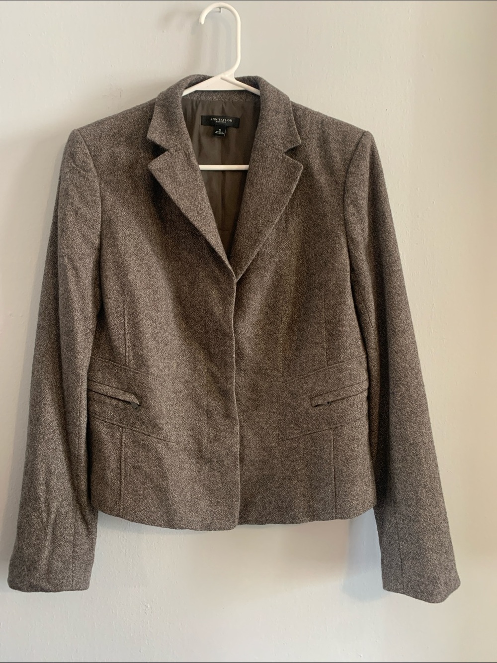 ANN TAYLOR Gray-Brown Tailored Wool-Blend Blazer